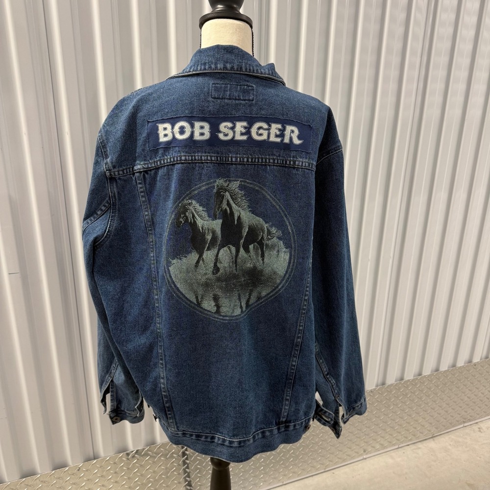 Port Authority Bob Seger Denim Jacket Mens XL Blue Excellent Rock Band Graphic
